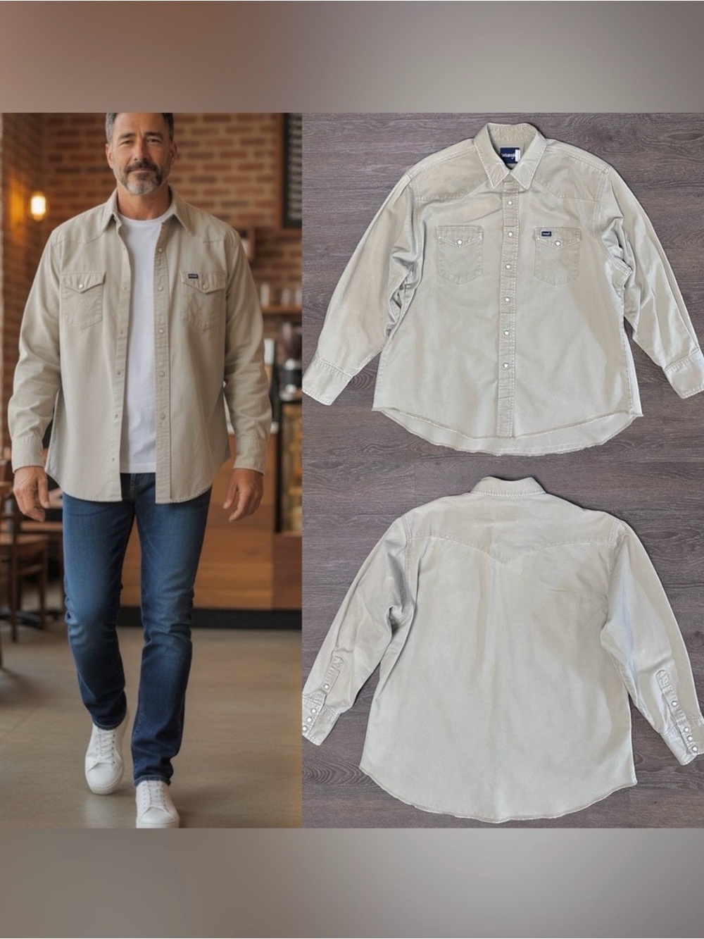 Men’s Wrangler Western Snap Shirt Cream VGC Size xl x-large